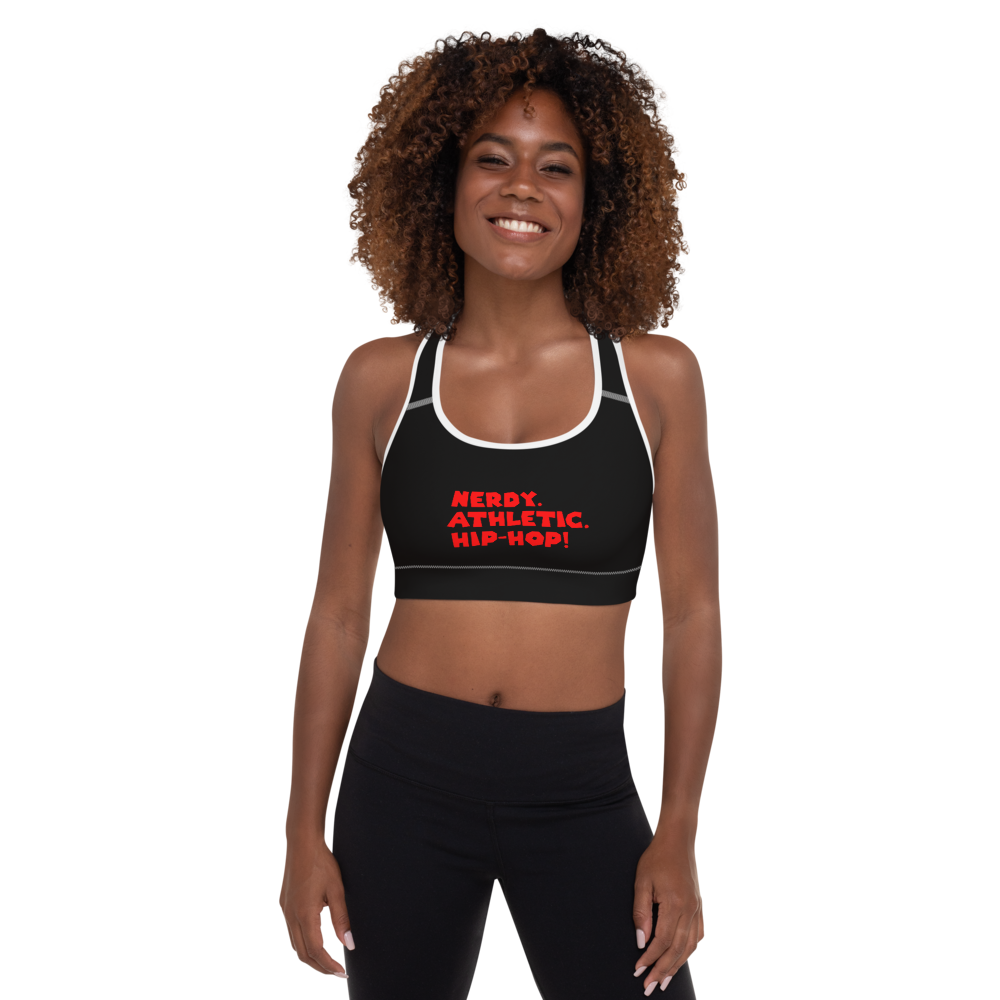 Queen's 'Nerdy. Athletic. Hip-Hop!' Padded Sports Bra (Black)