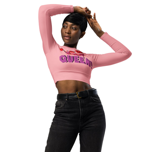 Queen's 'N.A.H! Queen!' Recycled Long-Sleeve Crop Top (Light Pink)