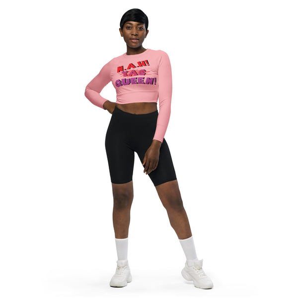Queen's 'N.A.H! Queen!' Recycled Long-Sleeve Crop Top (Light Pink)