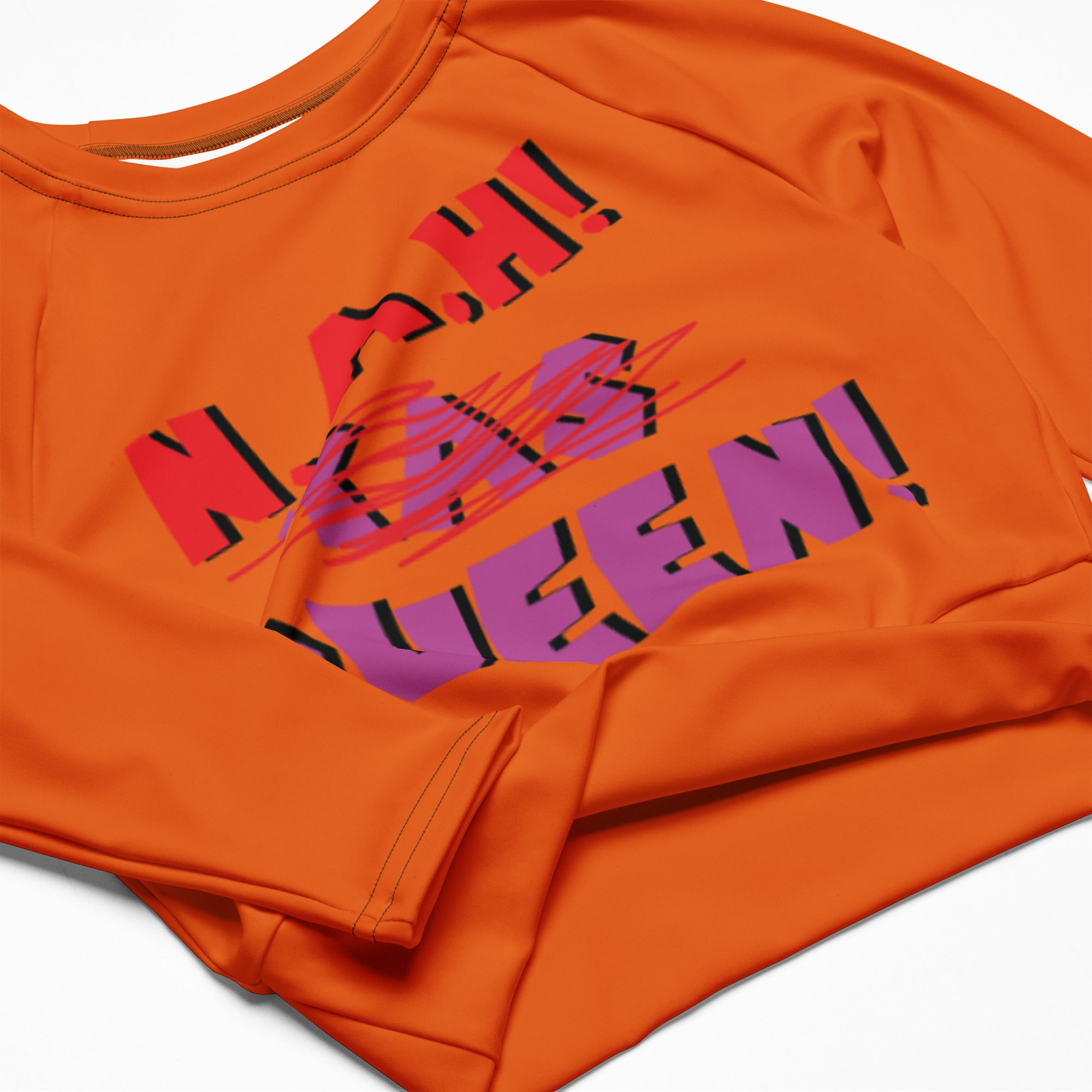 Queen's 'N.A.H! Queen!' Recycled Long-Sleeve Crop Top (Mango Tango)